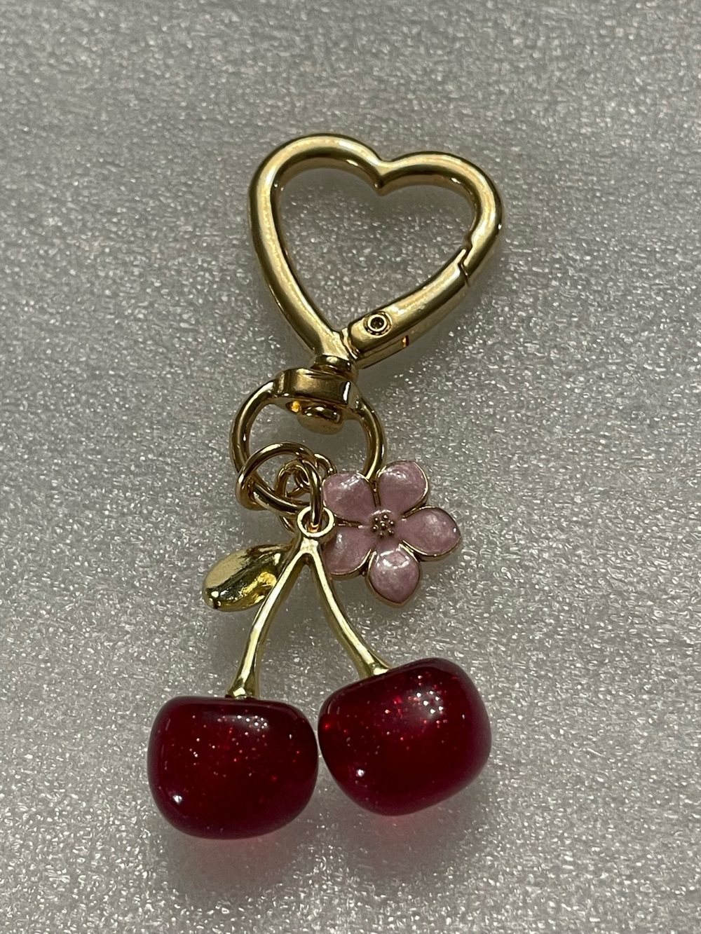 Cherry Keychain with Pink Flower Charm